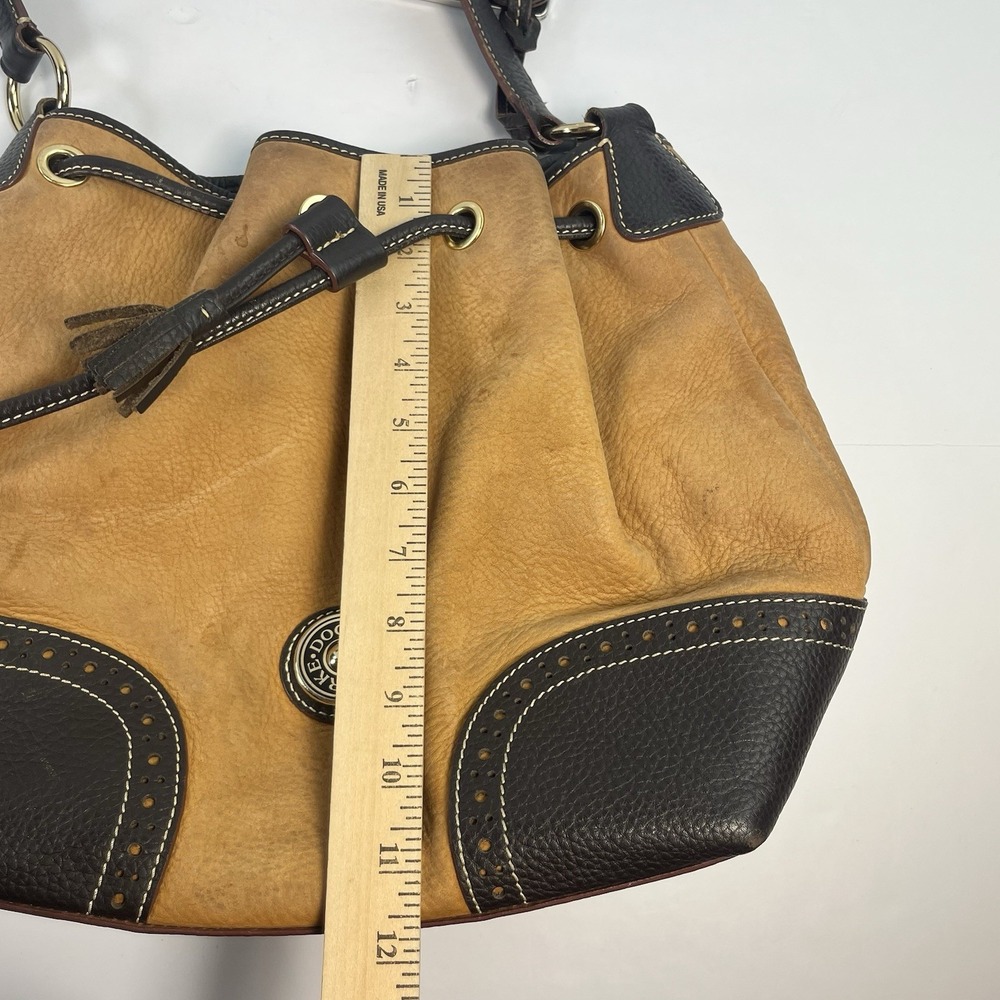 Dooney Bourke Brown Suede Black Leather Drawstring Bucket Bag - Picture 10 of 10